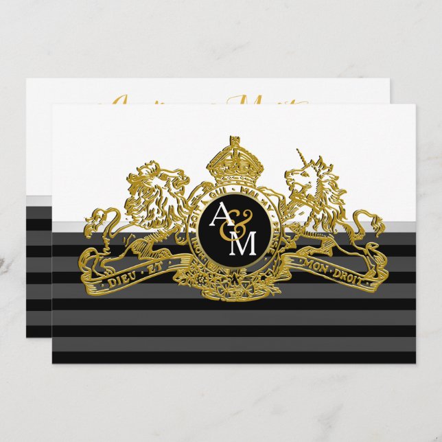 Lion Unicorn British Customizable Monogram Invitation (Front/Back)