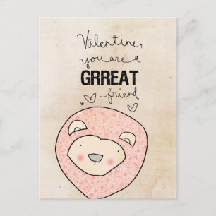 Lion Valentine   You Are A Grrreat Friend. Holiday Postcard