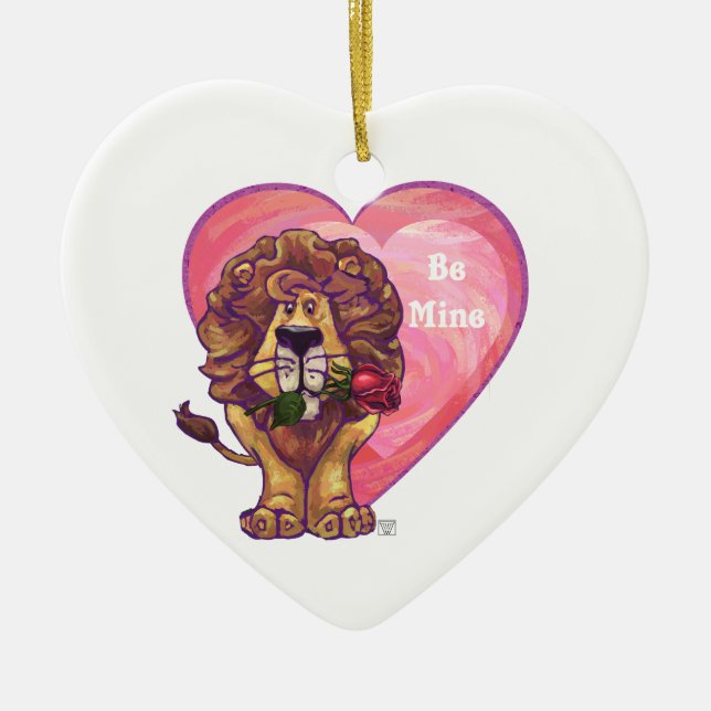 Lion Valentine's Day Ceramic Tree Decoration (Front)