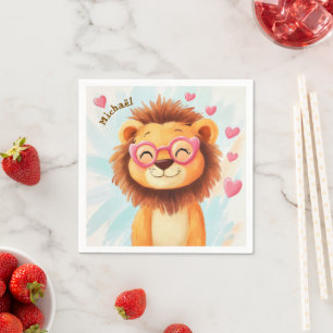 Lion Valentine's Day Heart Kids School Napkin