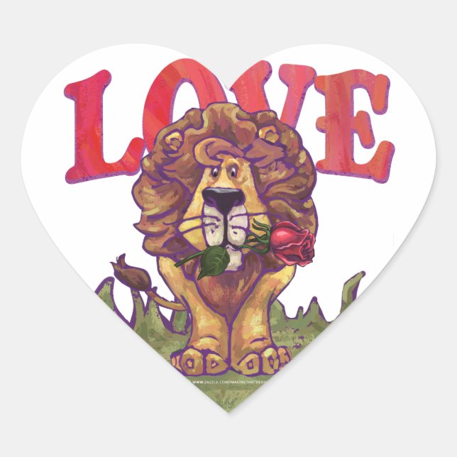 Lion Valentine's Day Heart Sticker (Front)