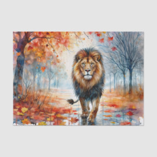 Lion Walking In Autumn Watercolor Tissue Paper
