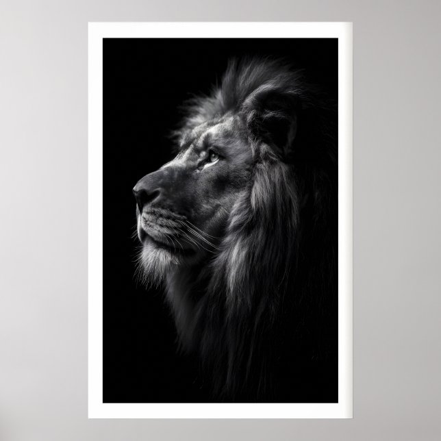 Lion Wall Art Black and White Side Profile with (Front)