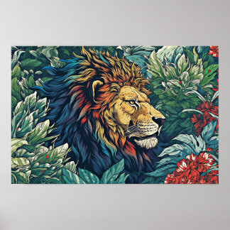 Lion Wall Poster, Art Illustration  Poster