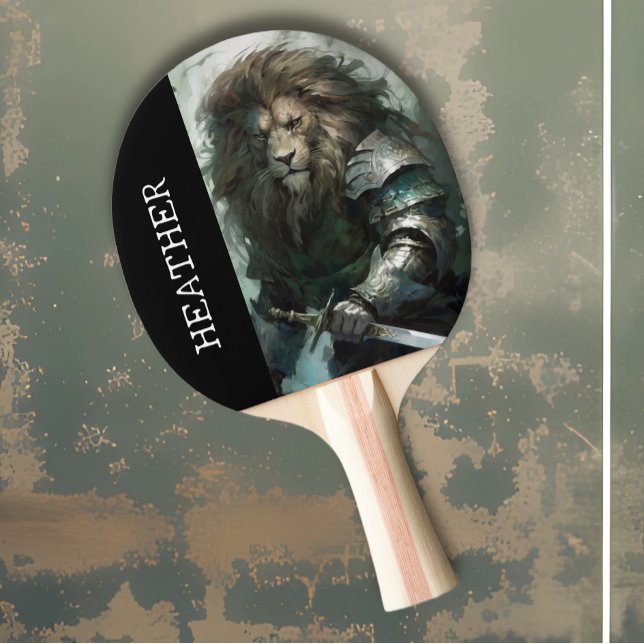 Lion Warrior Monogram Name Ping Pong Paddle (Creator Uploaded)