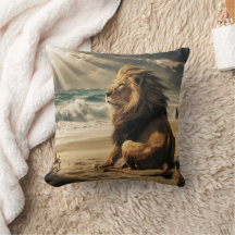 Lion watching waves on beach