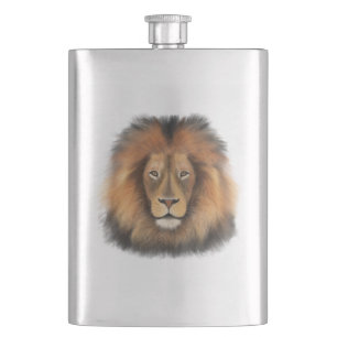 lion watercolor Leo king safari animal jungle cat  Hip Flask