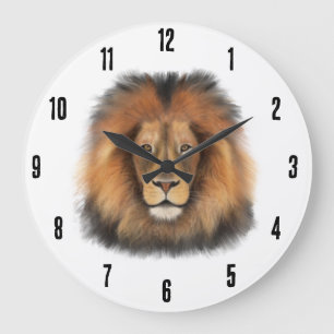lion watercolor Leo king safari animal jungle cat Large Clock