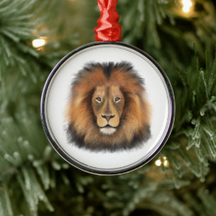 lion watercolor Leo king safari animal jungle cat Metal Tree Decoration