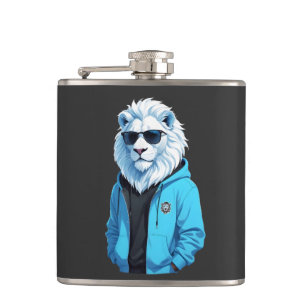 Lion Wearing Hoodie Funny Cool Animal Character Hip Flask