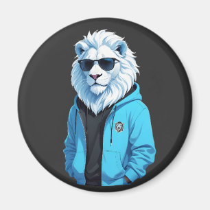 Lion Wearing Hoodie Funny Cool Animal Character Magnet