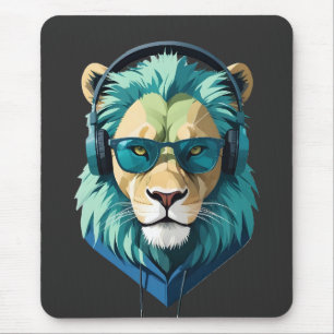 Lion Wearing Hoodie Funny Cool Animal Character Mouse Mat