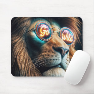 Lion Wearing Neon Sunglasses With Text Mouse Mat