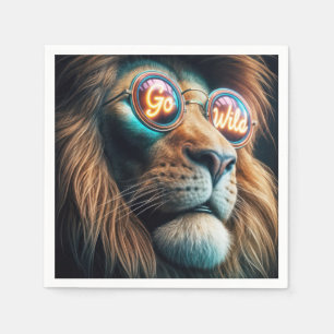 Lion Wearing Neon Sunglasses With Text Napkin