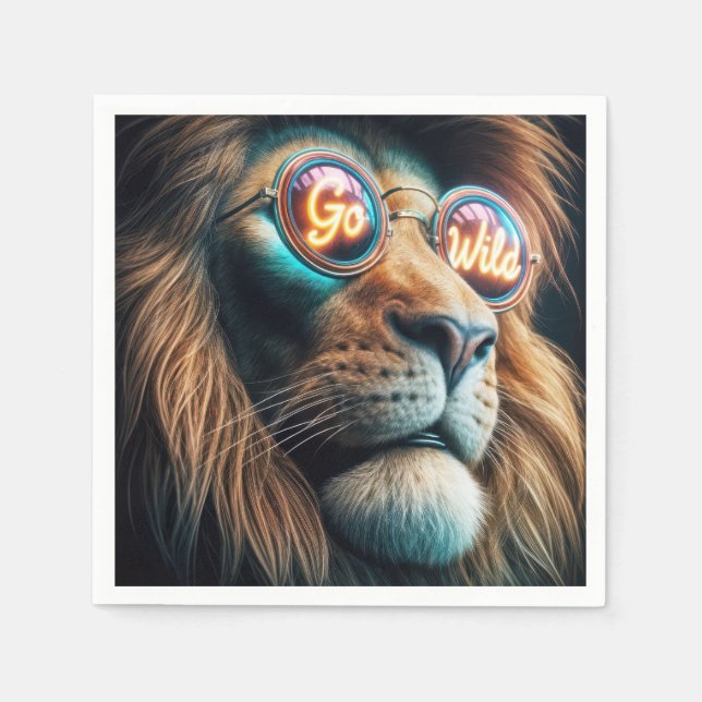 Lion Wearing Neon Sunglasses With Text Napkin (Front)