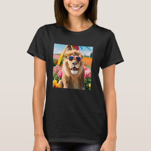 Lion Wearing Sunglasses In A Dutch Field With Wind T-Shirt
