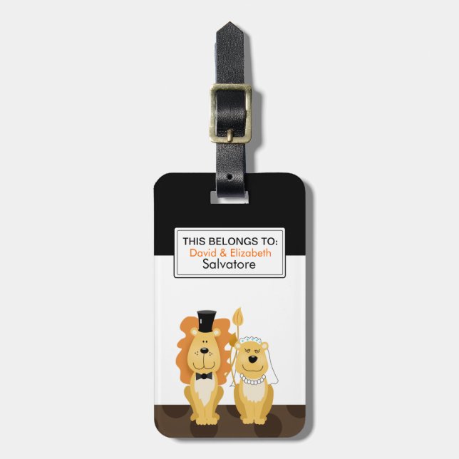 Lion Wedding Couple Customisable Luggage Tag (Front Vertical)