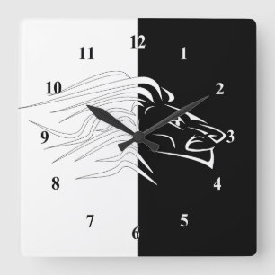 Lion - White & Black Square Wall Clock