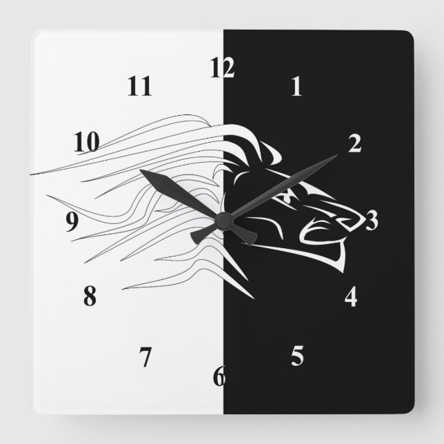 Lion - White & Black Square Wall Clock (Front)