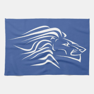 Lion - White - Blue Tea Towel