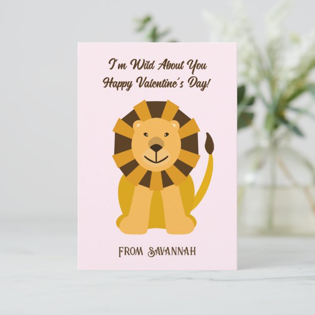 Lion Wild About You Valentine's Day Kids Card (Standing Front)
