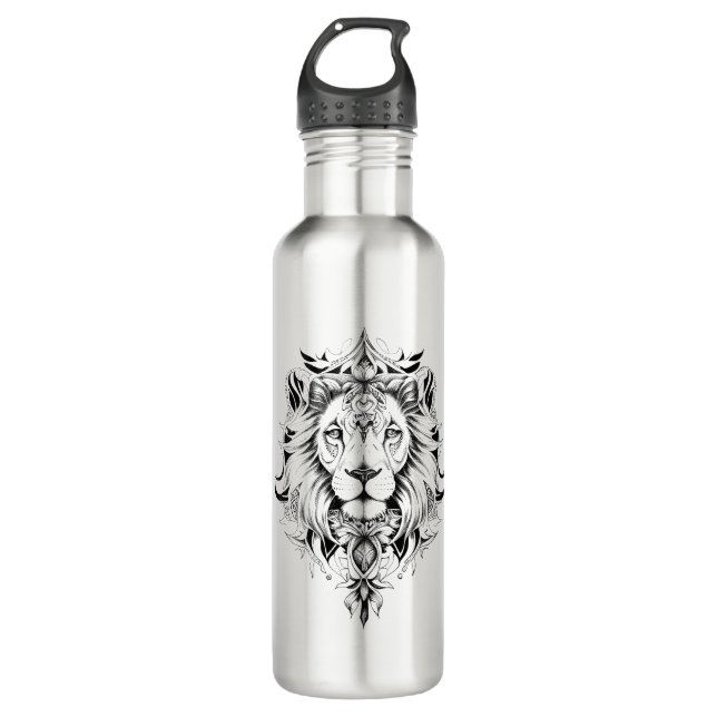 Lion Wild Animal Nature Illustration Art Tattoo 710 Ml Water Bottle (Front)