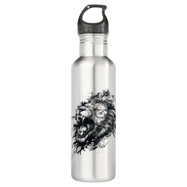 Lion Wild Animal Nature Illustration Art Tattoo 710 Ml Water Bottle (Front)