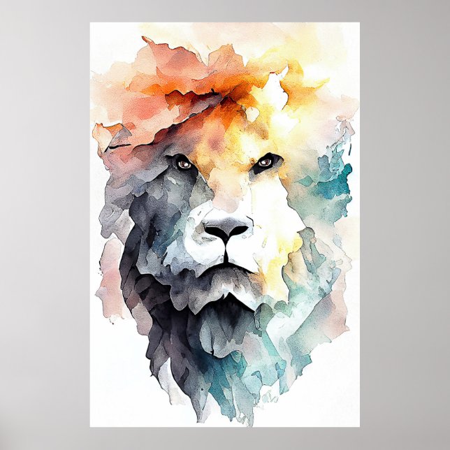 Lion Wild Animal Nature Watercolor Art Painting Poster (Front)