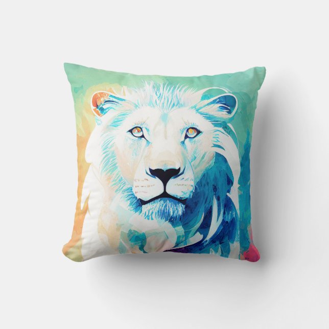 Lion Wild Nature Animal Colors Art Painting Cushion (Front)