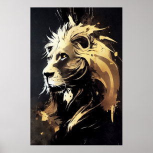 Lion Wild Nature Free Spirit Art Brush Painting Poster