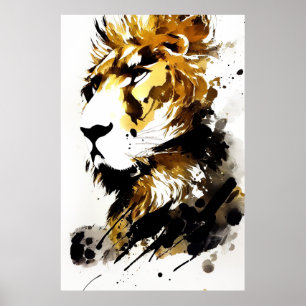 Lion Wild Nature Free Spirit Art Brush Painting Poster