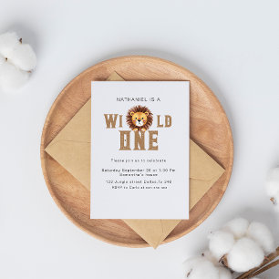 Lion wild one birthday invitation