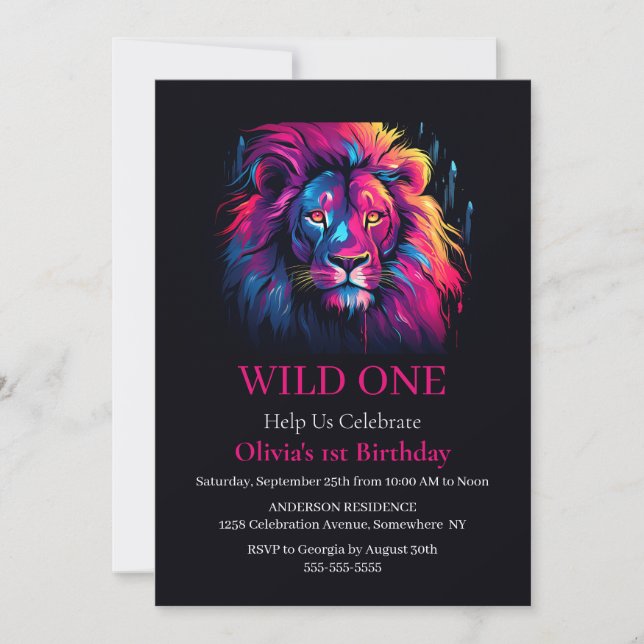 Lion Wild One Birthday Invitation (Front)