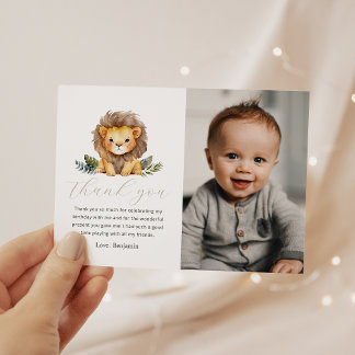Lion Wild One Birthday Photo Thank you Card