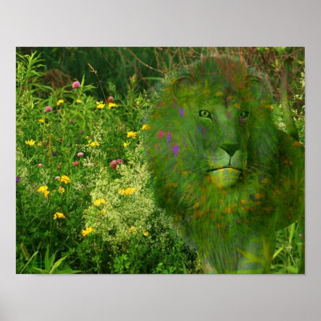 Lion Wildflowers Fantasy Art Poster (Front)