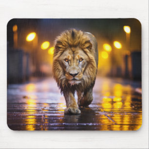Lion Wildlife Animal On Street Outdoors Mouse Mat