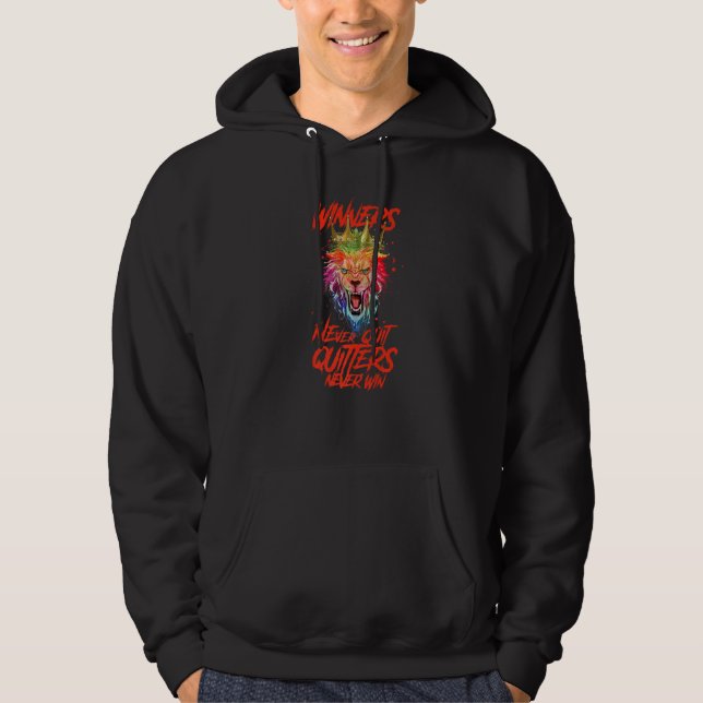 Lion Winners Never Quit Beast King Workout Boxing  Hoodie (Front)