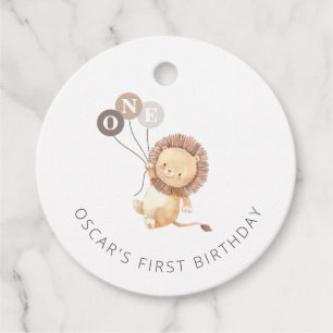 Lion with 3 Brown Balloons Favour Tags