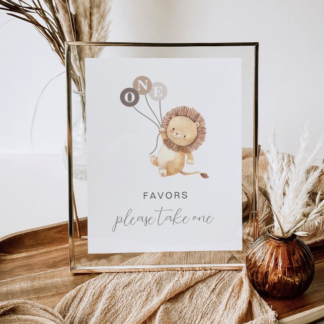 Lion with 3 Brown Balloons Favours Sign (Creator Uploaded)