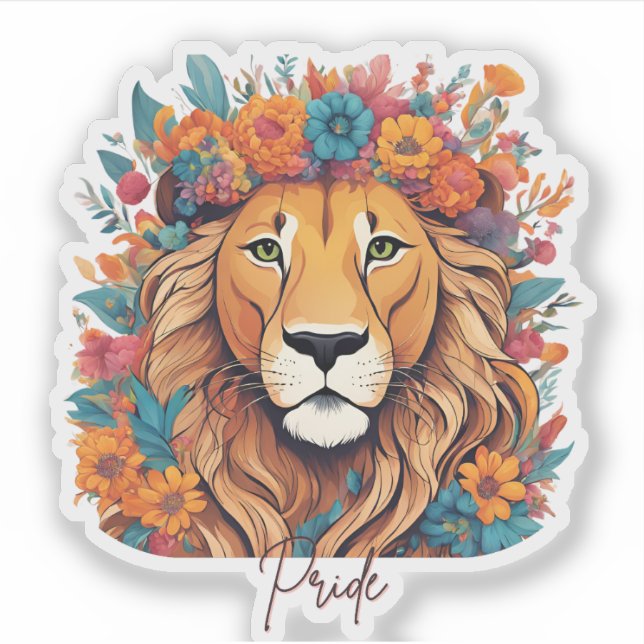 Lion with a Mane of Flowers Pride Sticker (Front)