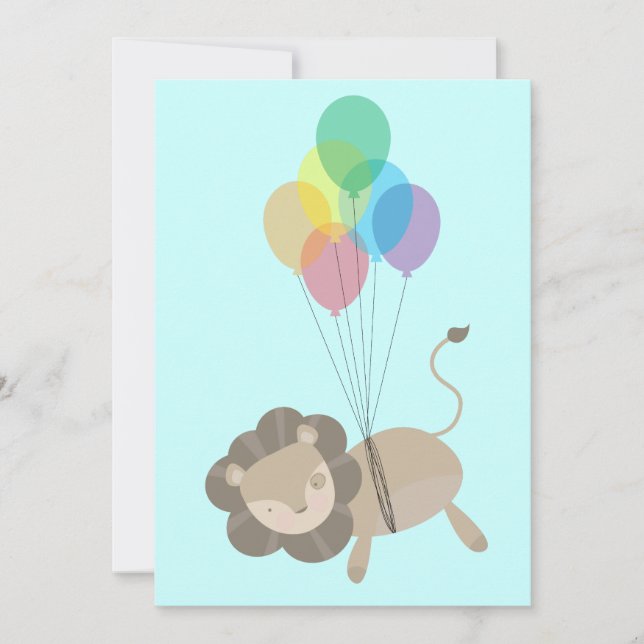 Lion with Balloons Baby Shower Invitation (Front)
