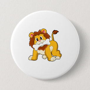 Lion with Bone 7.5 Cm Round Badge