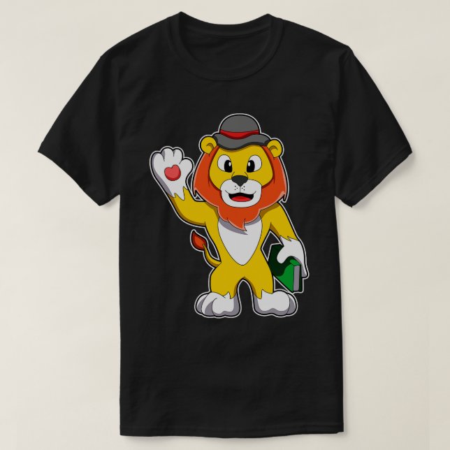 Lion with Book Hat T-Shirt (Design Front)