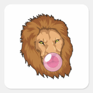 Lion with Bubble gum Square Sticker