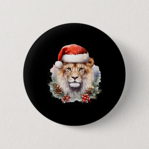 Lion With Christmas Hat South Africa Safari Animal 6 Cm Round Badge