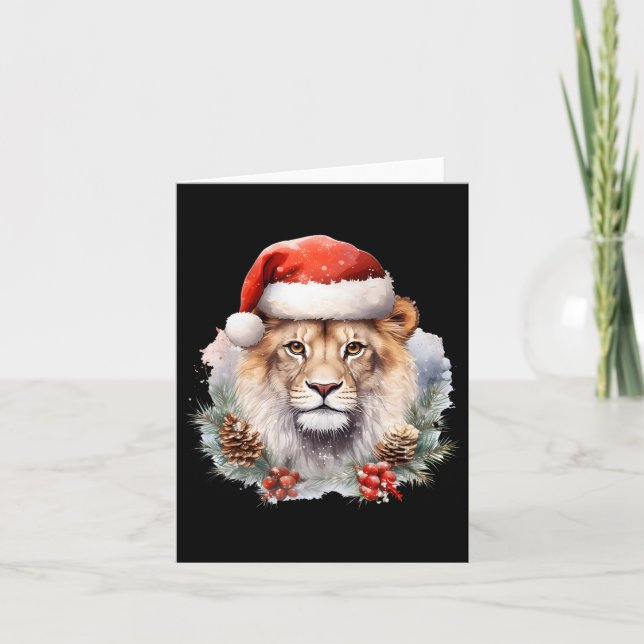 Lion With Christmas Hat South Africa Safari Animal Card (Front)