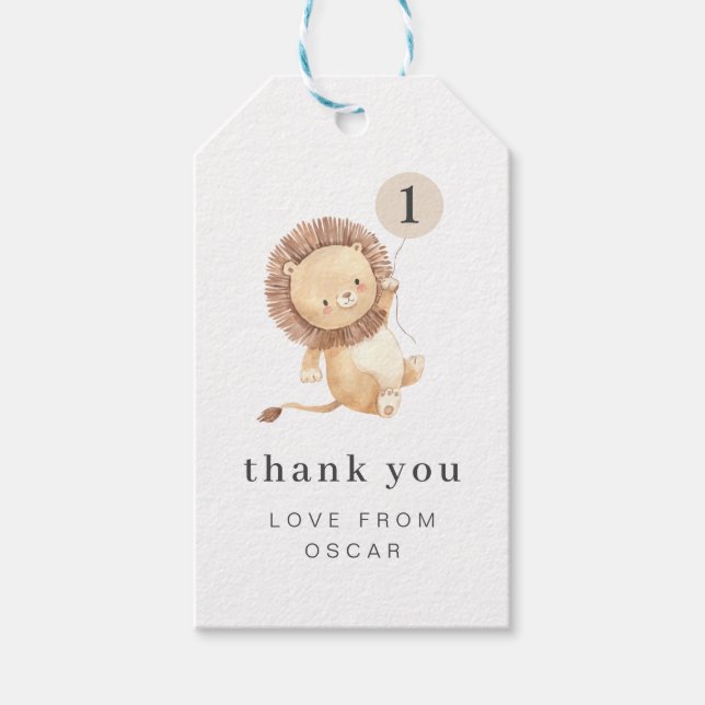 Lion with Cream Balloon Gift Tag (Front)