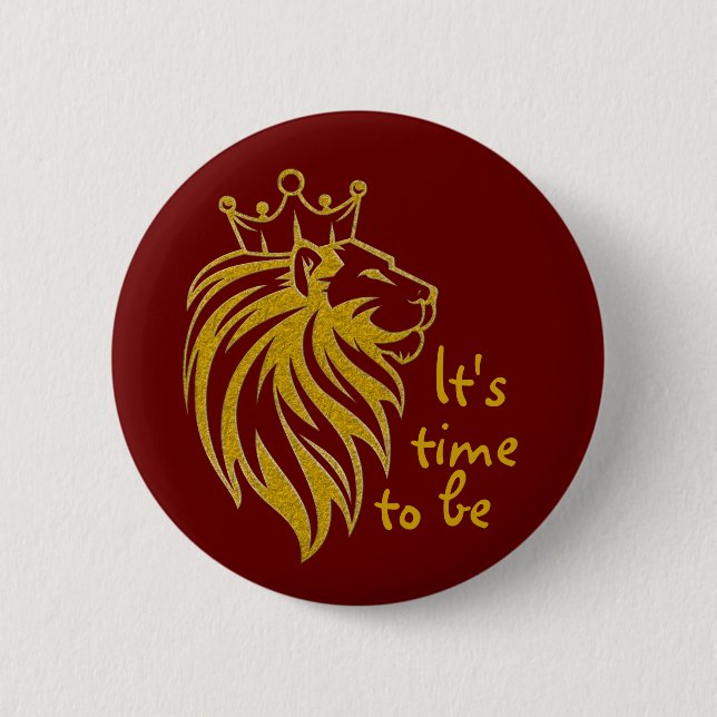 Lion With Crown - Gold Style 2 6 Cm Round Badge (Front)