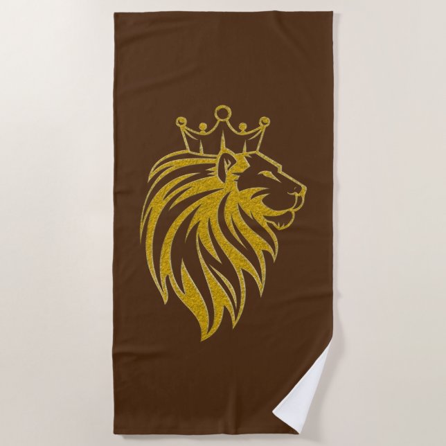 Lion With Crown - Gold Style 2 Beach Towel (Front)