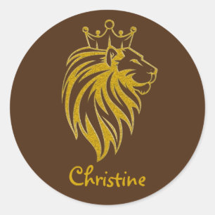 Lion With Crown - Gold Style 2 Classic Round Sticker